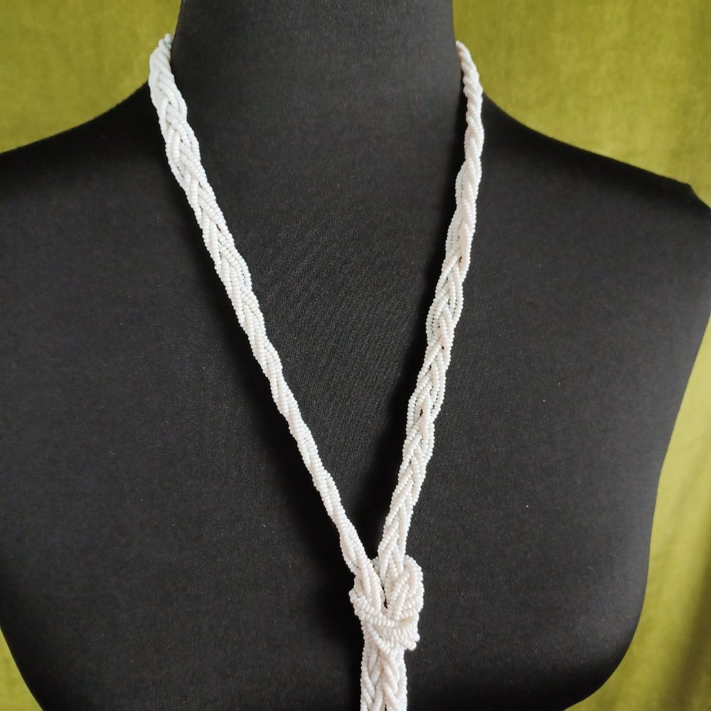 S O L D * Vintage Boho Braided Seed Bead Lariat Necklace, 46” - Picture 5 of 8